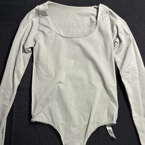 SKIMS Light Blue/Teal Long Sleeve Bodysuit S/M Scoop Neck Stretch